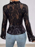 Tied V-Neck Long Sleeve Lace Top - Trendsi - Flyclothing LLC