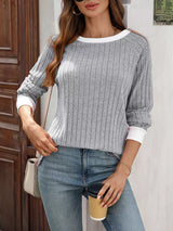 Ribbed Round Neck Raglan Sleeve Knit Top - Trendsi - Flyclothing LLC
