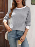 Ribbed Round Neck Raglan Sleeve Knit Top - Trendsi - Flyclothing LLC