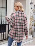 Pocketed Plaid Collared Neck Long Sleeve Shirt - Trendsi - Flyclothing LLC
