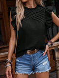 Frill Mock Neck Ruffled Cap Sleeve Blouse - Trendsi