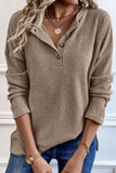 Quarter Button Round Neck Dropped Shoulder Knit Top - Trendsi