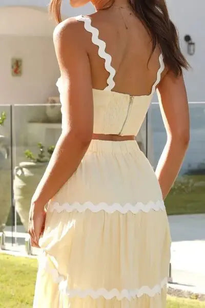 Contrast Trim Cami and Maxi Skirt Set - Trendsi - Flyclothing LLC