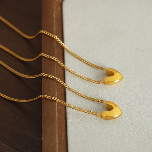 Gold-Plated Heart Pendant Necklace - Trendsi