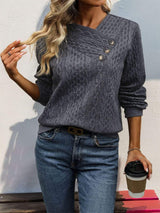 Decorative Button Long Sleeve Sweatshirt - Trendsi - Flyclothing LLC