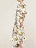 Printed Round Neck Puff Sleeve Dress - Trendsi