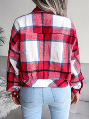Plaid Collared Neck Long Sleeve Jacket - Trendsi