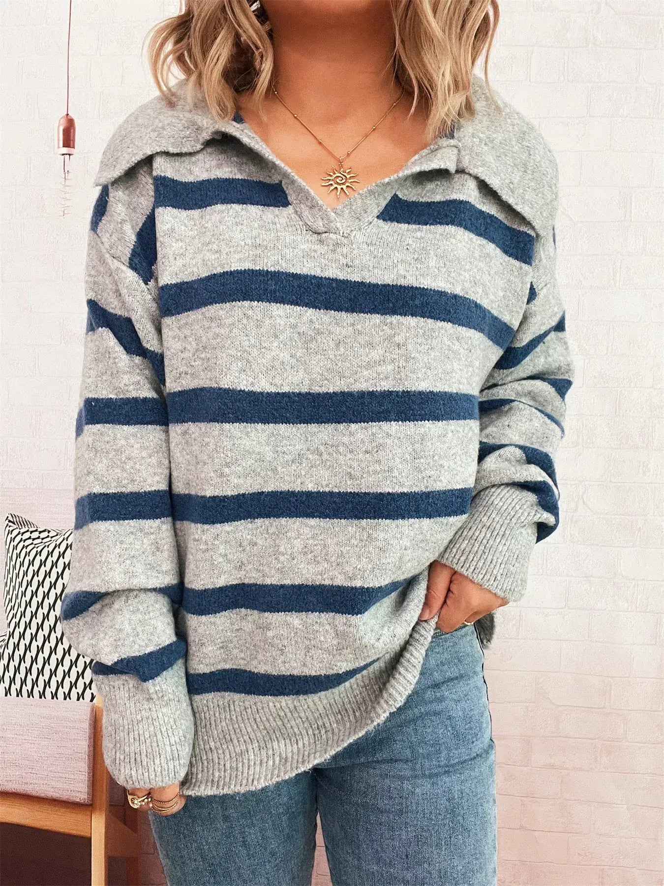 Striped Dropped Shoulder Sweater - Trendsi - Flyclothing LLC