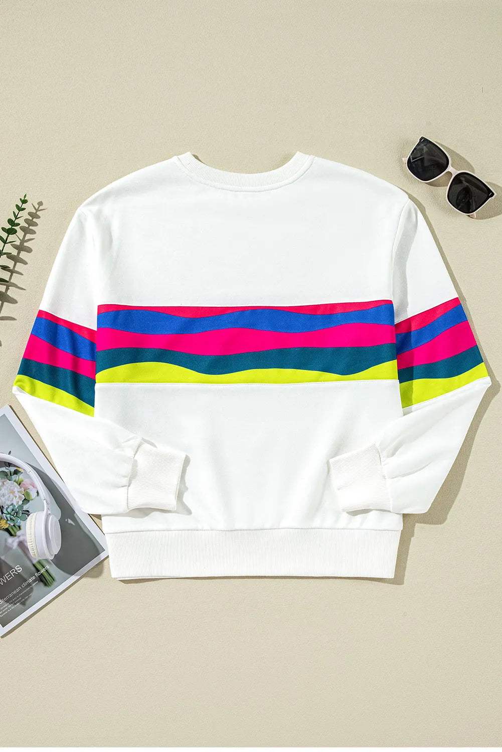 Contrast Round Neck Long Sleeve Top - Trendsi - Flyclothing LLC