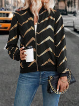 Printed Baseball Collar Zip Up Jacket - Trendsi - Flyclothing LLC