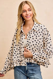 BiBi Crinkle Polka Dot Ruffled Hem Button Up Shirt Top - Trendsi - Flyclothing LLC