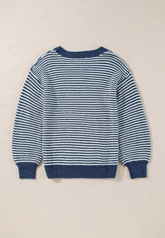 Striped Boat Neck Long Sleeve Sweater - Trendsi - Flyclothing LLC