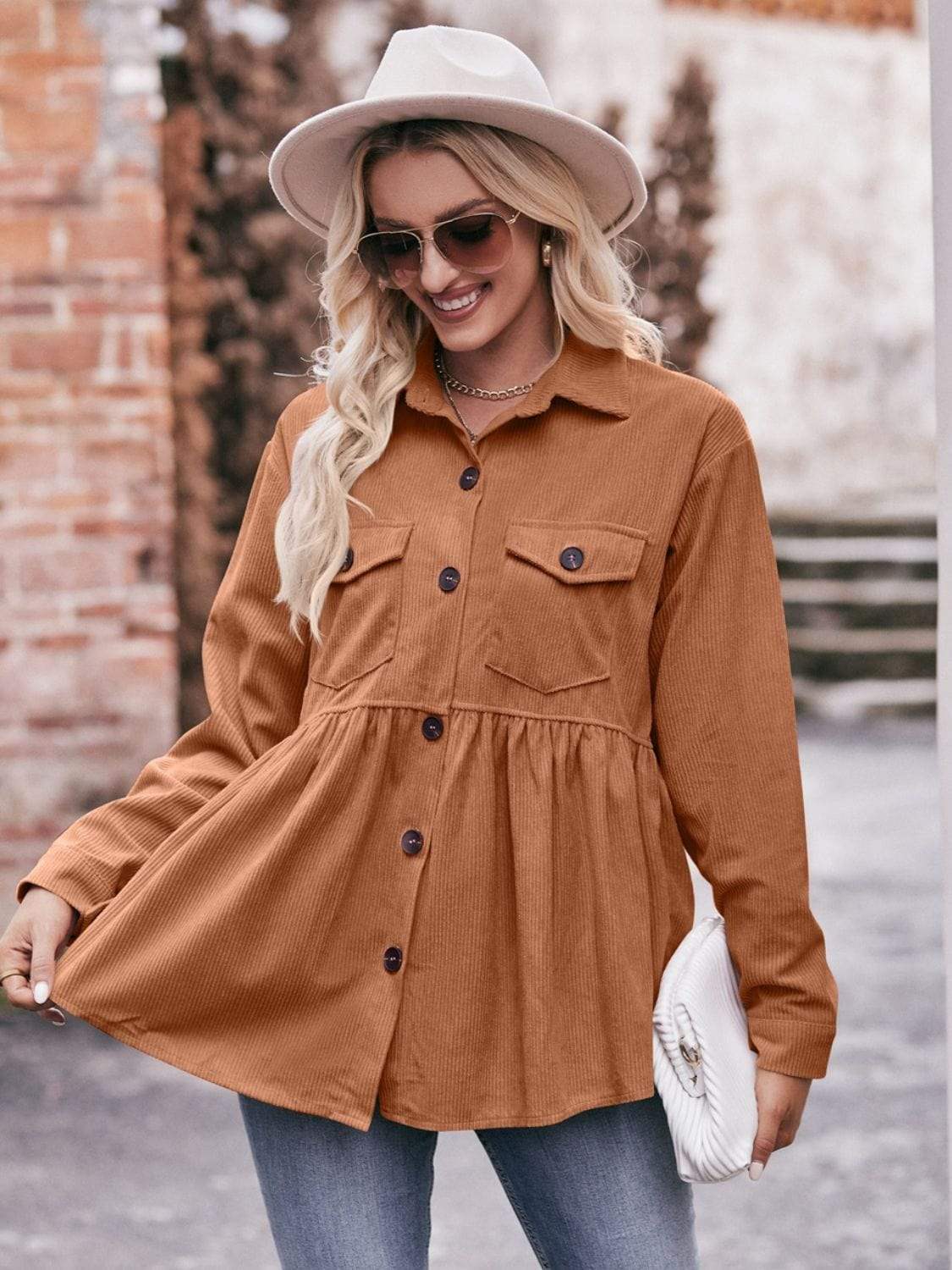 Mandy Collared Neck Long Sleeve Shirt - Trendsi - Flyclothing LLC