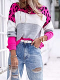 Leopard Color Block Round Neck Long Sleeve Sweater - Trendsi - Flyclothing LLC
