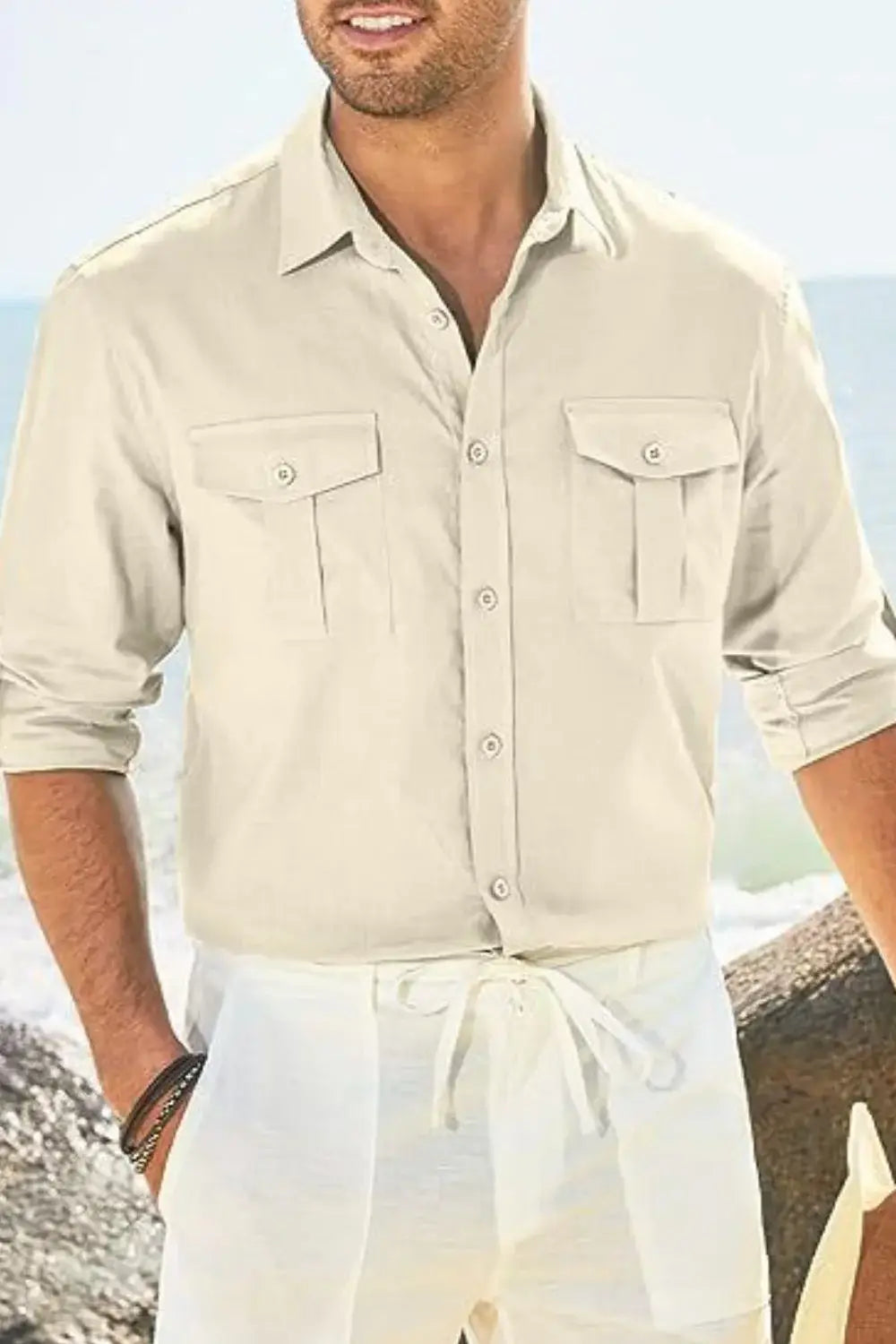Men's Plus Size Button Down Collared Neck Long Sleeve Shirt - Trendsi - Flyclothing LLC