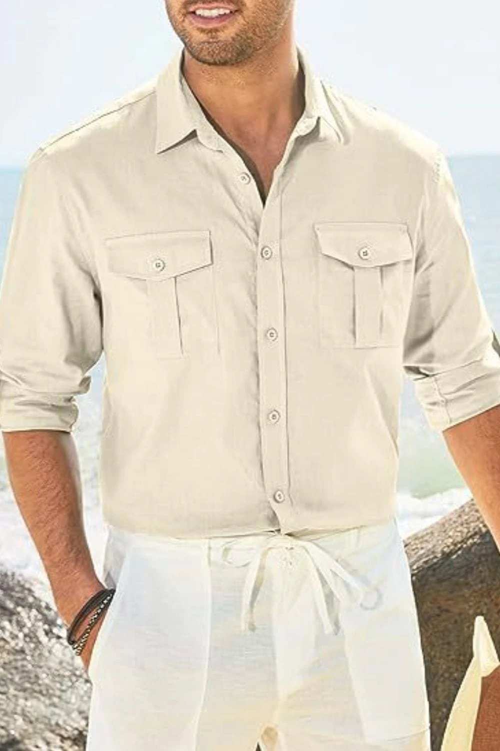 Men's Plus Size Button Down Collared Neck Long Sleeve Shirt - Trendsi - Flyclothing LLC