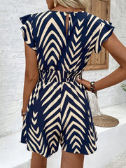 Printed Surplice Cap Sleeve Romper - Trendsi