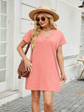 V-Neck Short Sleeve Mini Tee Dress - Trendsi - Flyclothing LLC