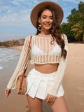 Openwork Boat Neck Long Sleeve Cover-Up - Trendsi - Flyclothing LLC