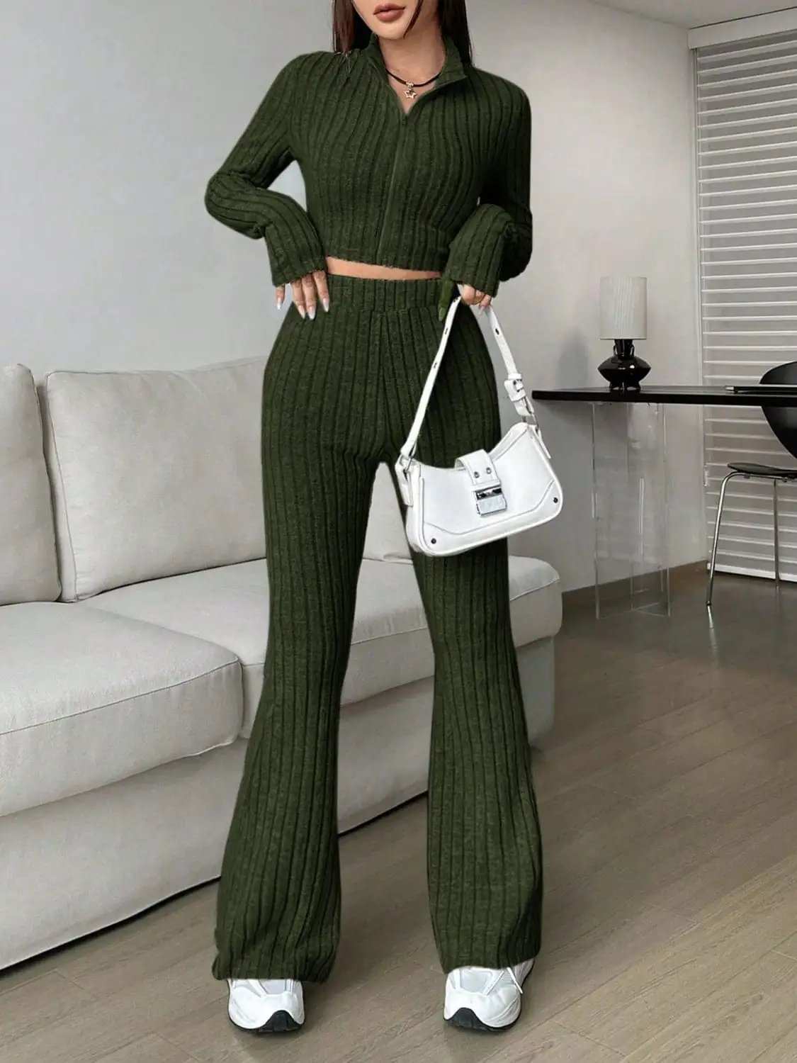 Zip Up Long Sleeve Top and Pants Set - Trendsi - Flyclothing LLC