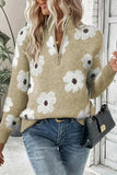 Flower Half Zip Long Sleeve Sweater - Trendsi - Flyclothing LLC