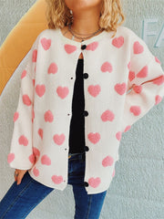 Heart Button Up Long Sleeve Cardigan - Trendsi