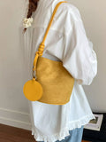 Suede Solid Color Bucket Bag - Trendsi - Flyclothing LLC