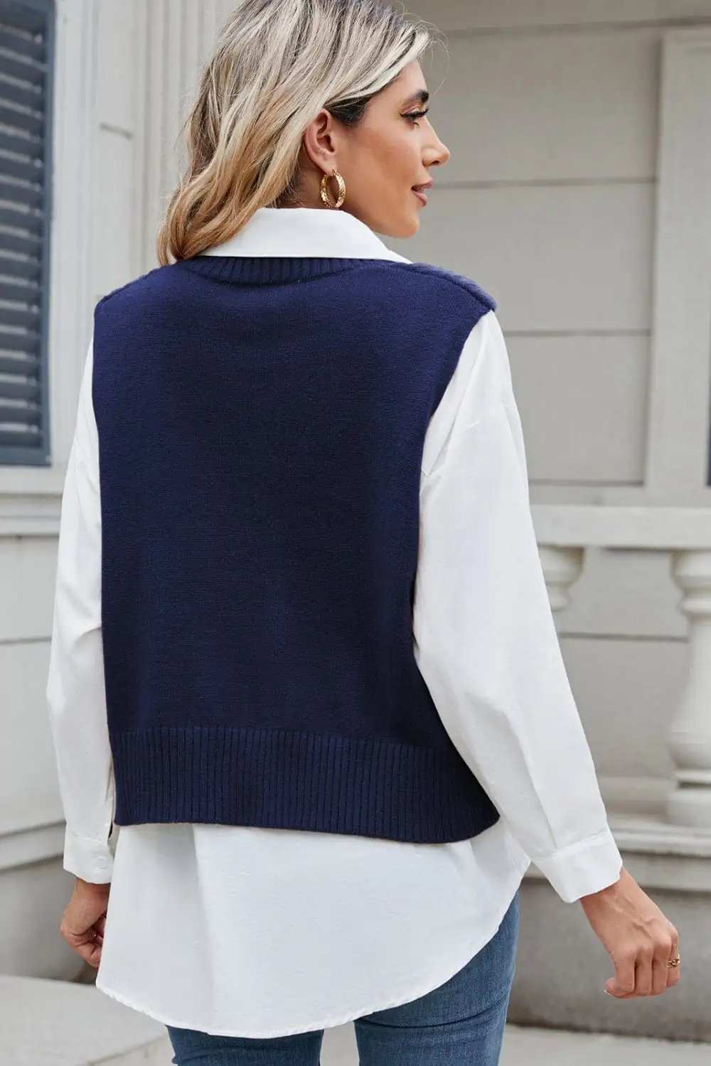 Cable-Knit V-Neck Sweater Vest - Trendsi - Flyclothing LLC