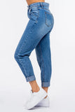 American Bazi High Waist Pleated Waist Mom Jeans - Trendsi
