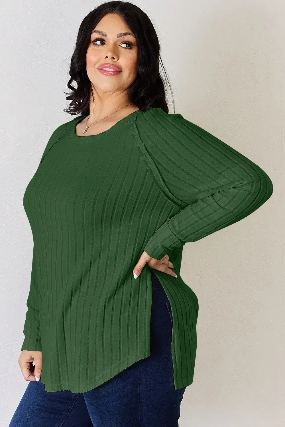 Basic Bae Full Size Ribbed Round Neck Slit T-Shirt - ShopBasicbae - Flyclothing LLC