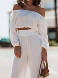 Off Shoulder Long Sleeve Top and Pants Set - Trendsi - Flyclothing LLC