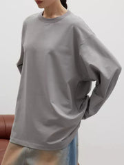 Round Neck Dropped Shoulder Long Sleeve T-Shirt - Trendsi