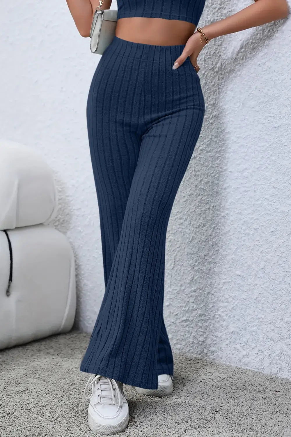 Basic Bae Full Size Ribbed High Waist Flare Pants - ShopBasicbae - Flyclothing LLC