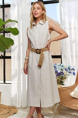 ADORA Striped Button Down Sleeveless Midi Dress - Trendsi - Flyclothing LLC