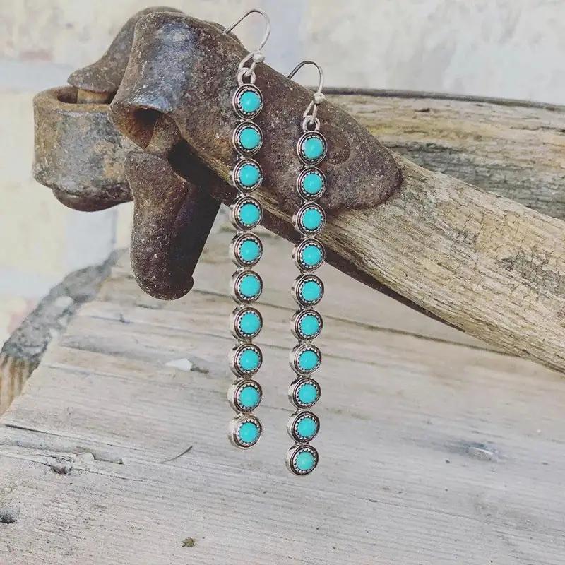 Artificial Turquoise Alloy Bar Earrings - Trendsi