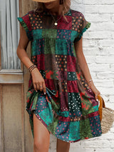 Color Block Print Short Sleeve Mini Dress - Trendsi - Flyclothing LLC