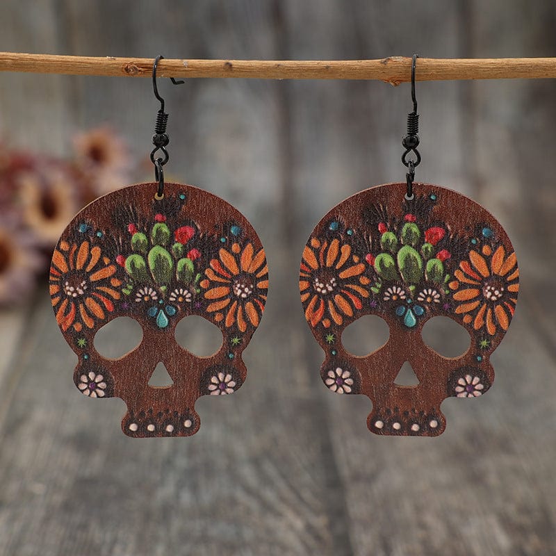 Alloy Hook Wooden Skeleton Earrings - Trendsi