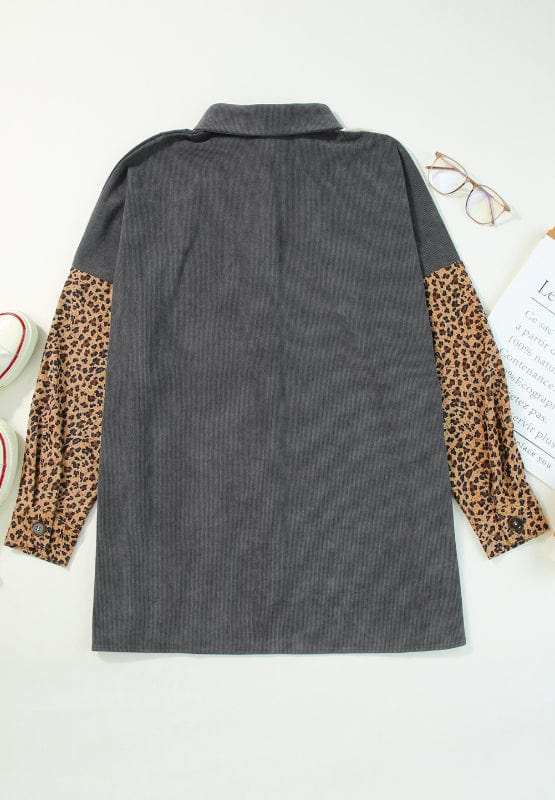 Leopard Button Up Drop Shoulder Jacket - Trendsi - Flyclothing LLC