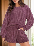 Round Neck Dropped Shoulder Top and Shorts Set - Trendsi - Flyclothing LLC