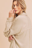 Aemi + Co Raw Edge Exposed Seam Collared Neck Long Sleeve Shirt - Trendsi