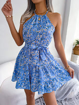 Tied Printed Grecian Neck Mini Dress - Trendsi - Flyclothing LLC