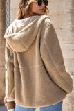 Drawstring Fleece Zip Up Hooded Jacket - Trendsi