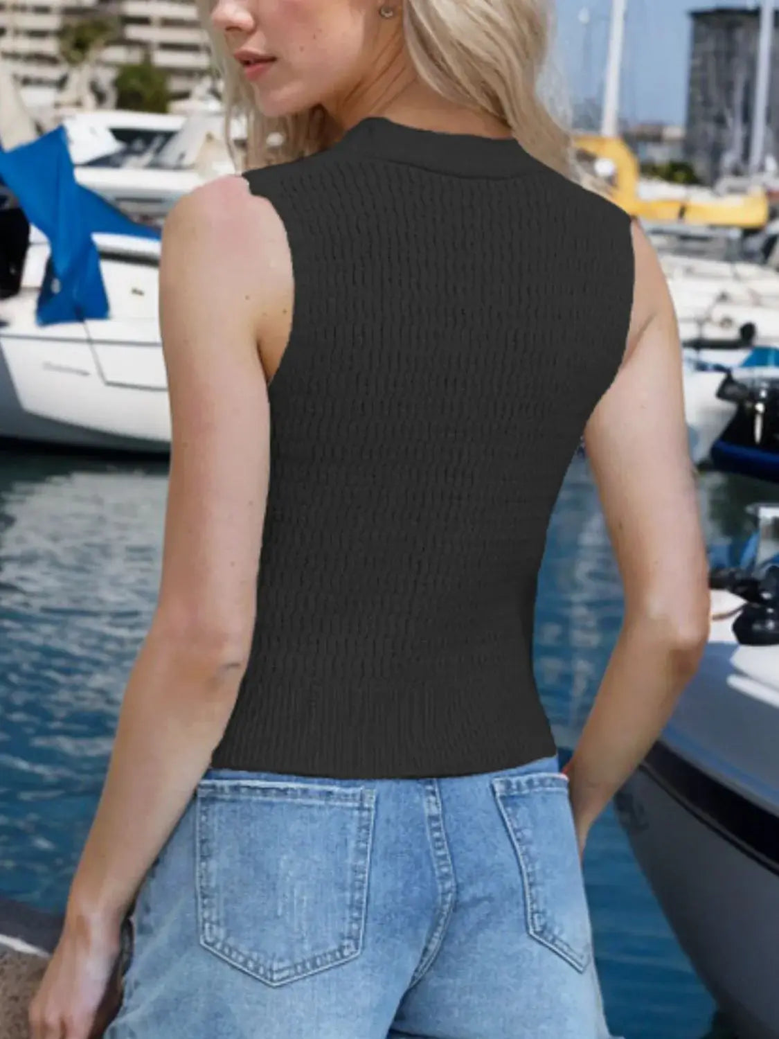 Button Down V-Neck Sweater Vest - Trendsi - Flyclothing LLC