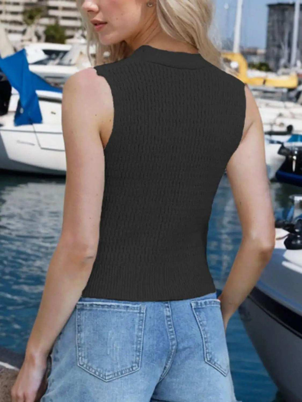 Button Down V-Neck Sweater Vest - Trendsi - Flyclothing LLC