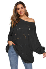 Round Neck Long Sleeve Openwork Sweater - Trendsi - Flyclothing LLC
