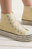 Beast Fashion Glitter Lace-Up Studded Platform Sneakers - Trendsi
