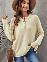 Button Detail Long Sleeve Knit Top - Trendsi - Flyclothing LLC