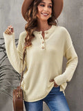 Button Detail Long Sleeve Knit Top - Trendsi - Flyclothing LLC
