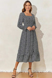 Printed Square Neck Long Sleeve Midi Dress - Trendsi - Flyclothing LLC