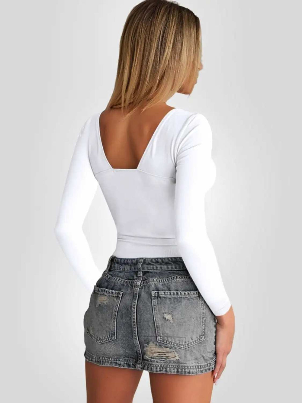 Plunge Long Sleeve T-Shirt - Trendsi - Flyclothing LLC